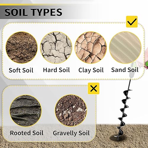 Miniatura 4 de Broca de taladro de jardín de 3 x 24 pulgadas para plantar y excavar agujeros de poste, diseño en espiral mejorado, eje sólido, compatible con