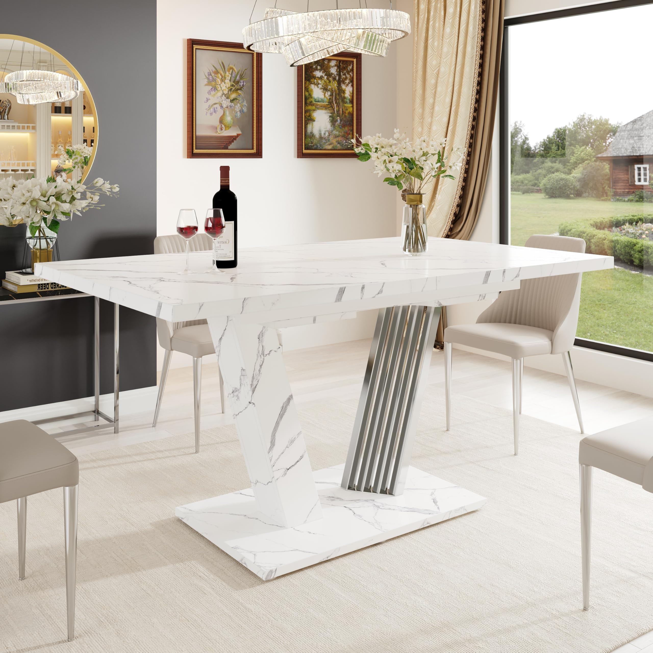 Kebnor Tavolo allungabile 120 – 160 x 80 x 76 cm – Tavolo da cucina con foglia estraibile e struttura a farfalla per cucina e soggiorno (bianco)
