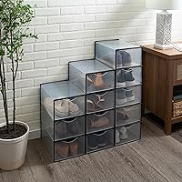 Vista 7 de Simplify Juego de 12 cajas de zapatos apilables Personalizable Se adapta a zapatos de talla 11 Diseño frontal Almacenamiento de armario