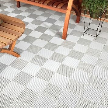 B2US4130 Deck and Patio Flooring Interlocking Tiles Perforated Pack, White, 30-Pack