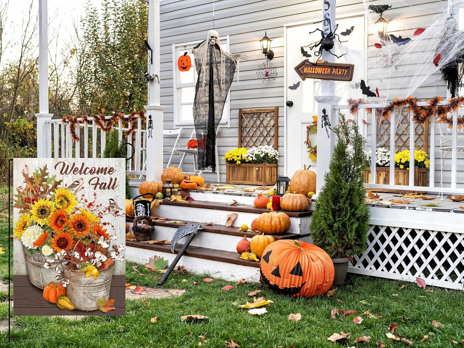 Fall Garden Flag Thankful Turkey Pumpkin Chair Thanksgiving Harvest Garden Flag Outdoor Decorative Holiday Welcome Yard Flag 12 x 18 Inch (Sunflowers) : Patio, Lawn & Garden
