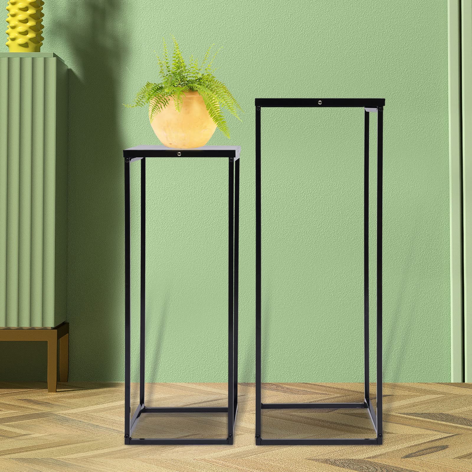 Set di 2 supporti per piante, in metallo, per giardino, balcone, colore nero