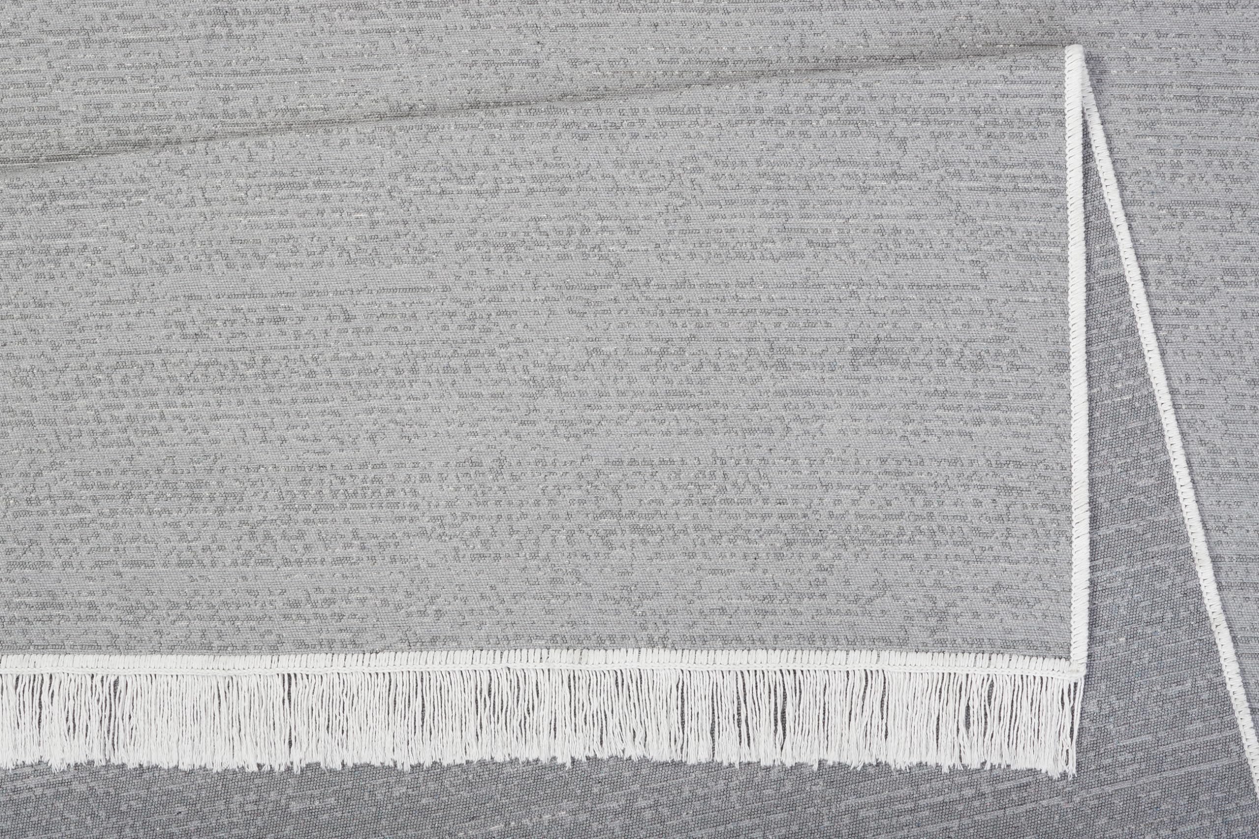 TAPISO Azteca Teppich Kurzflor Baumwolle Beidseitig Anwendbar Creme Grau mit Fransen Waschbar Wohnzimmer Schlafzimmer Waschmaschinenfest Küche ÖKOTEX 140 x 200 cm