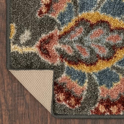Miniatura 4 de Maples Rugs Gardena - Alfombras de cocina florales antideslizantes fabricadas en Estados Unidos, gris multicolor, 2 pies 6 pulgadas x 3 pies 10