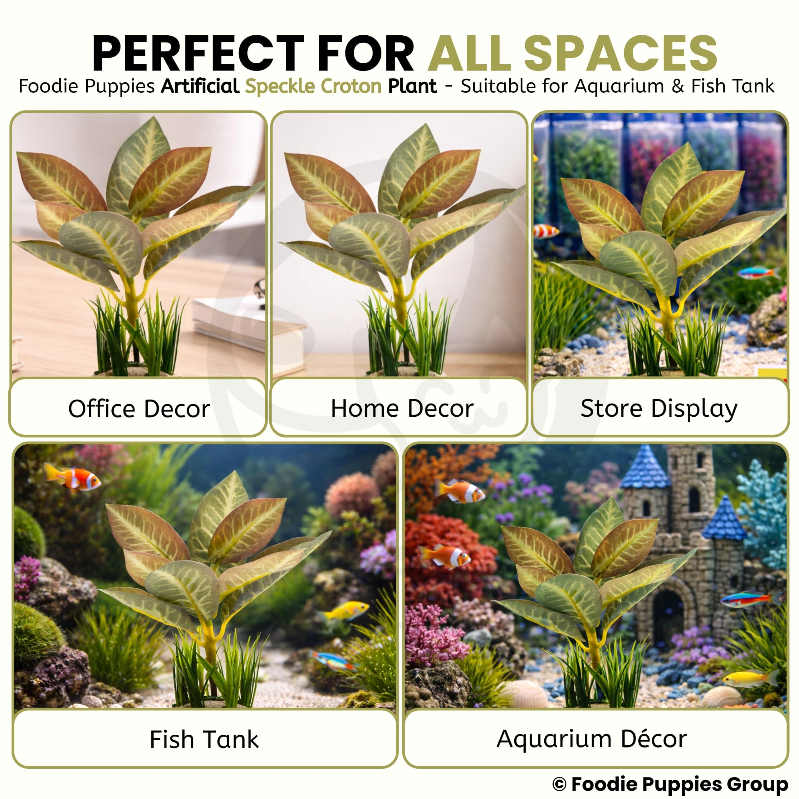 Foodie Puppies Aquarium Plastic Plant with Resin Base Decor - (Speckle Croton Plant, 5 x 4 x 17 cm) for Fish Tank Ornament, Freshwater & Saltwater Natural Looking Artificial Decor 4
