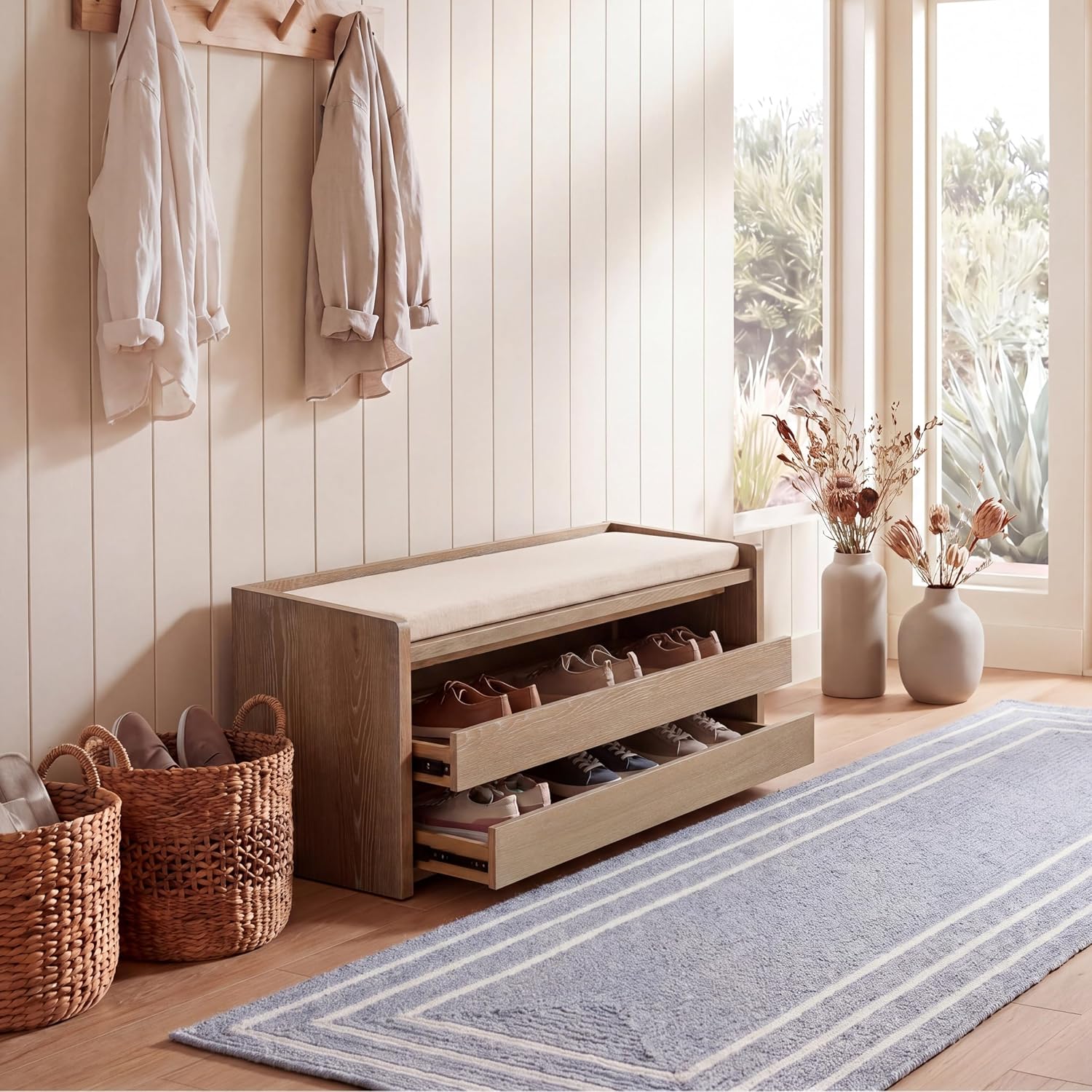 Safavieh Home Percy 31-inch Rustic Oak and Beige Storage Bench