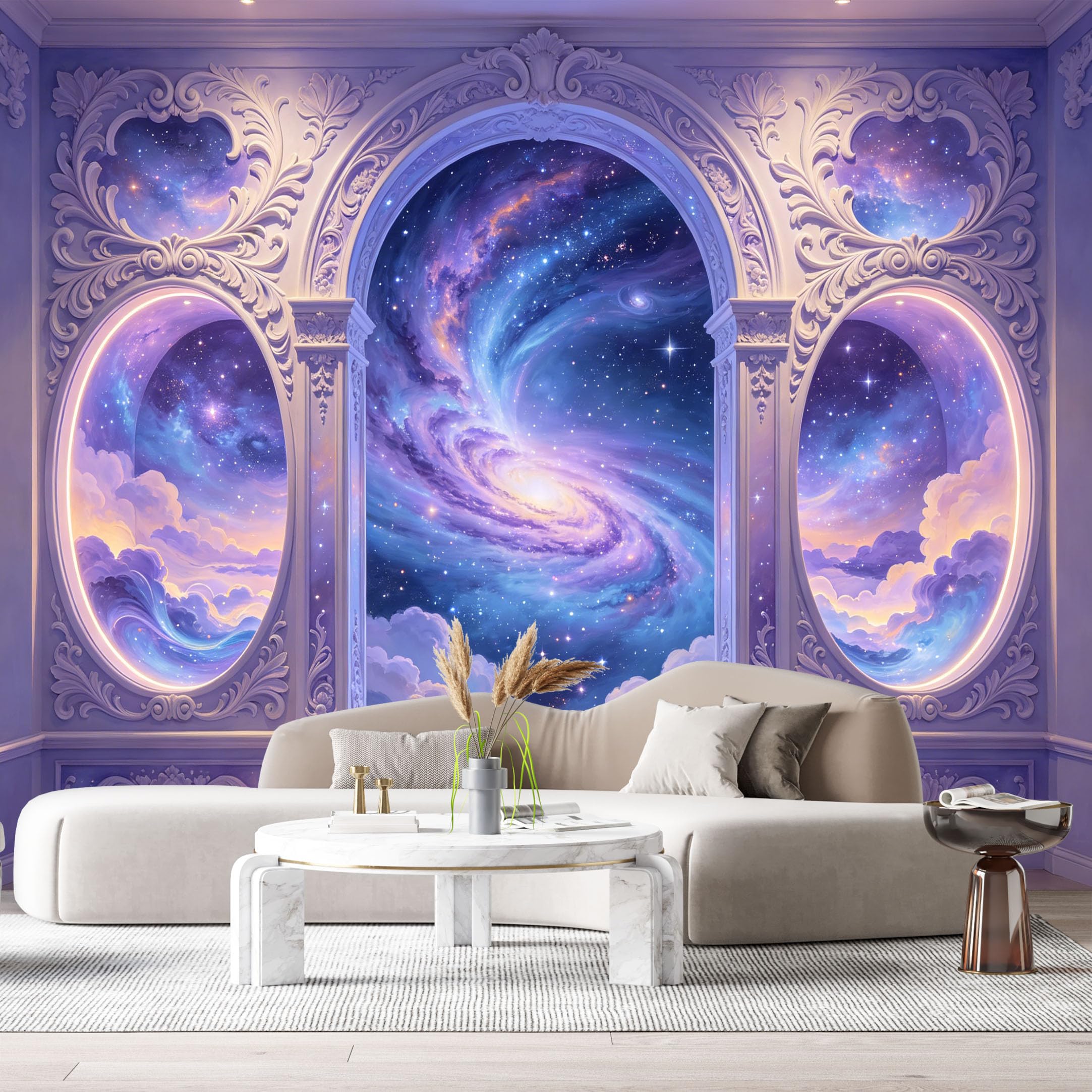 Custom Size Wall Murals Galaxy Nebula Starry Sky Archway 3D Trompe L'Oeil SelfAdhesiveWall Fabric Removable Wallpaper Wall Decor for Living Room Bedroom Bathroom