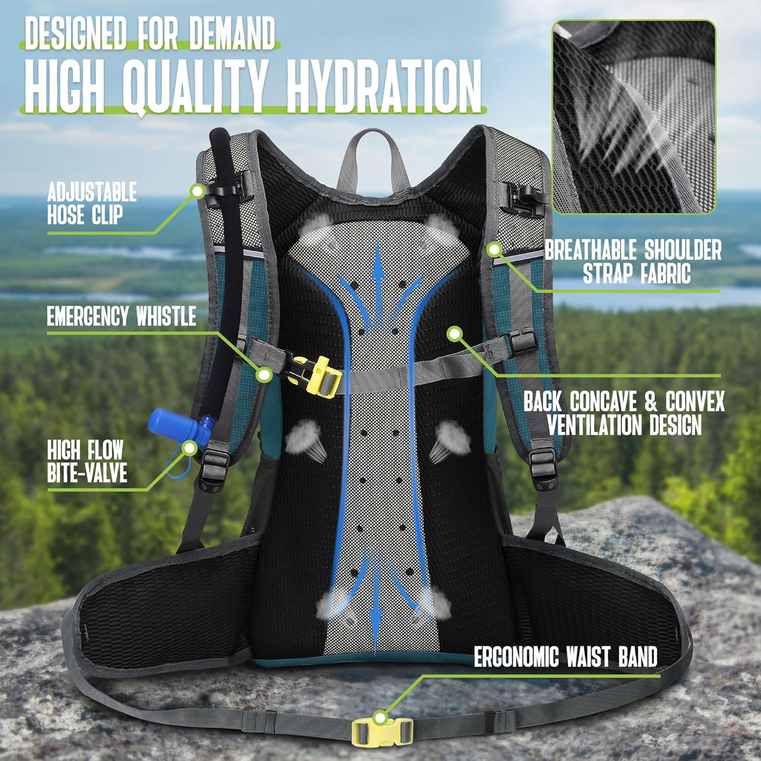 N NEVO RHINO Hydration Backpack, 18L Multipurpose Hiking Backpack with 3L Water Bladder, Water Backpack Insulated Hydration Pack Ideal for Hiking and Cycling - Image 4