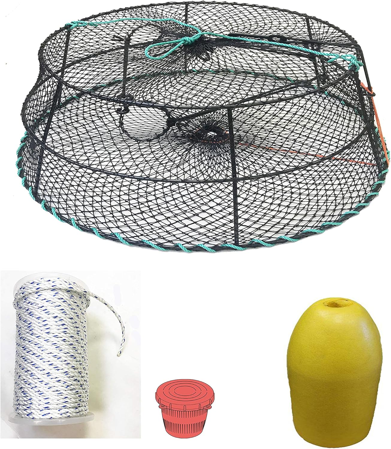 KUFA Sports (CT78+PAM3) Vinyl Coated Tower Style Prawn Trap (30"x20"x12"H, Mesh:1-1/8") with Prawn Trap Accessory Combo