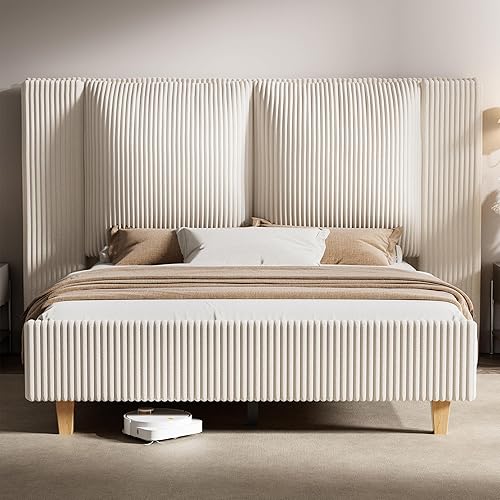 Full Size Upholstered Bed Frame with 51" Tall Headboard, Platform