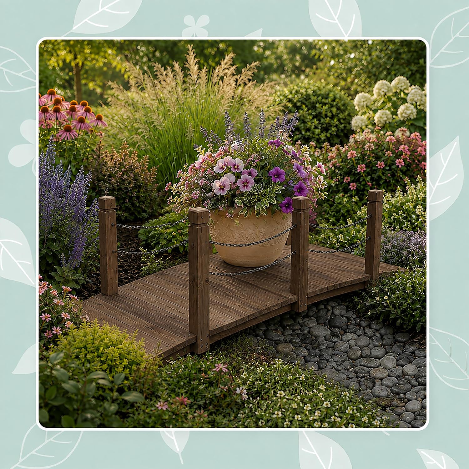 Relaxdays Garden Bridge, post & chain railing, fir wood, for garden ponds, HxWxD: 55 x 150 x 67 cm, choice of colours