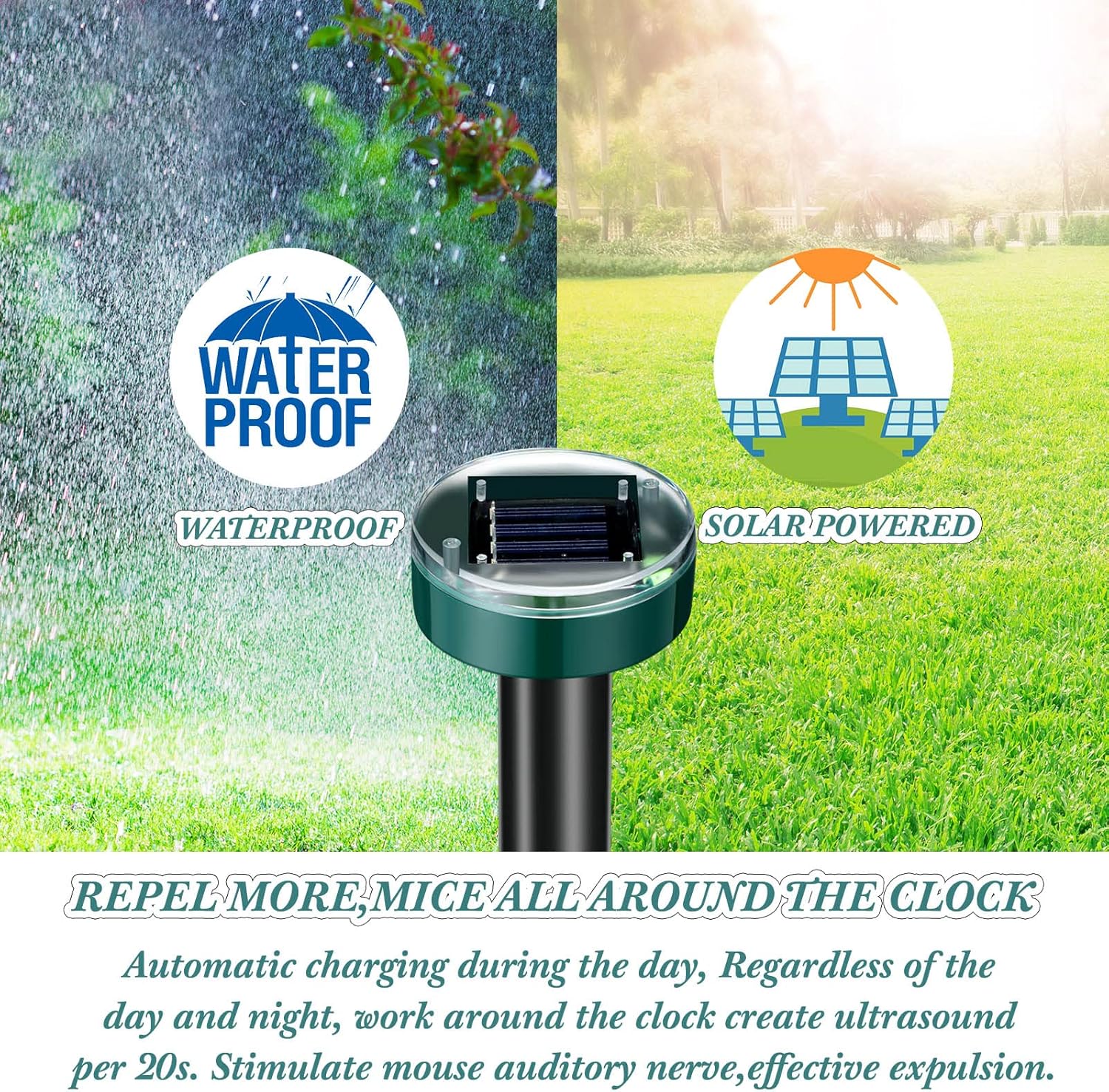 Solar Mole Repellent Ultrasonic Mole Repellent Solar Powered Outdoor Powered Sound Wave Deterrent for Lawn Garden for Snakes Moles Gophers Groundhogs Voles and Other Burrowing Mice, Round (18)