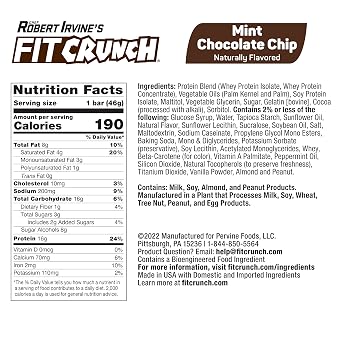FITCRUNCH Protein Bar, Snack Size Protein Bar, Gluten Free, Value Pack (24 Snack Size Bars, Mint Chocolate Chip)