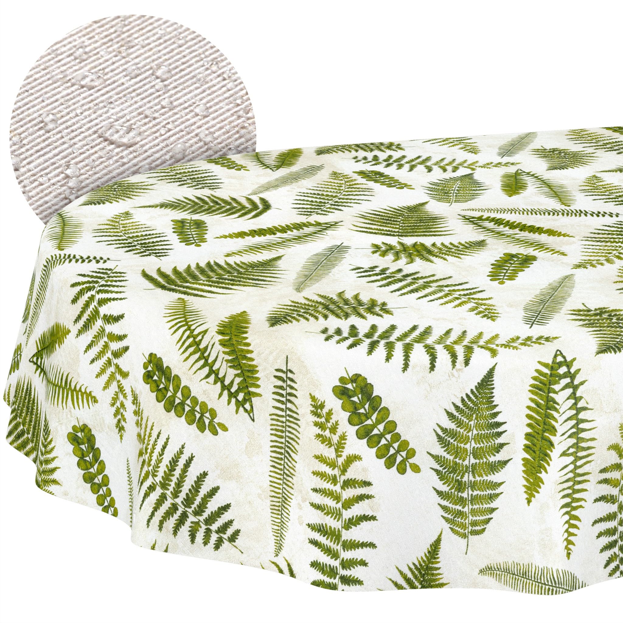 ANRO Washable Tablecloth Fern Oval 220 x 140 cm - Water-Repellent Indoor Outdoor Lotus Effect Cut Edge