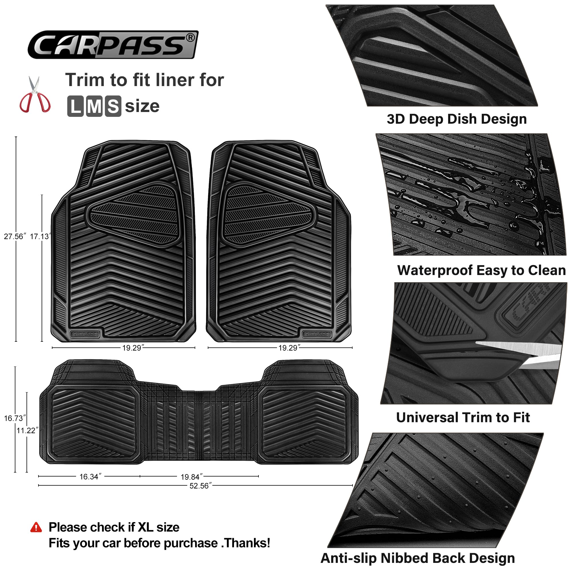 CAR PASS Rubber Car Mats Waterproof Car Floor Mats All Weather Car Mat Full Set 3 Piece Automotive — view 3