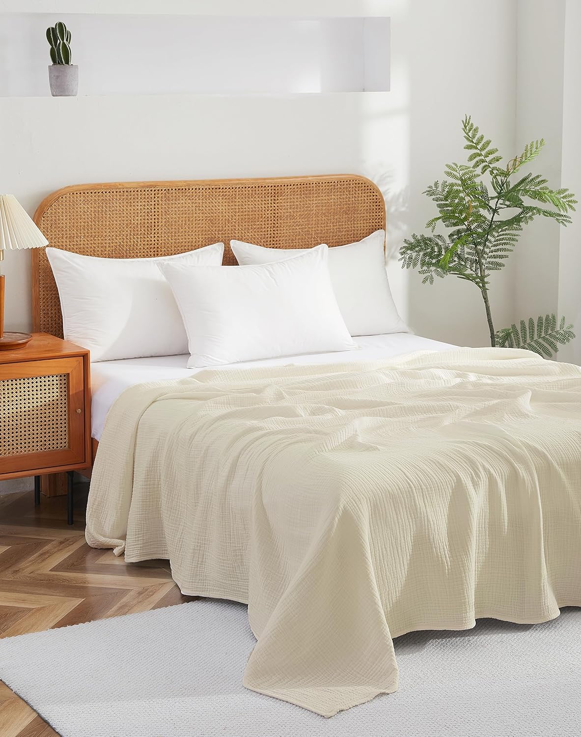 100% Cotton Muslin King Blanket (108" x 90") – A Luxuriously Soft, 4-Layer Lightweight and Breathable Gauze Blanket, Perfect for Year-Round use on beds, couches (Ivory, King) - Image 5