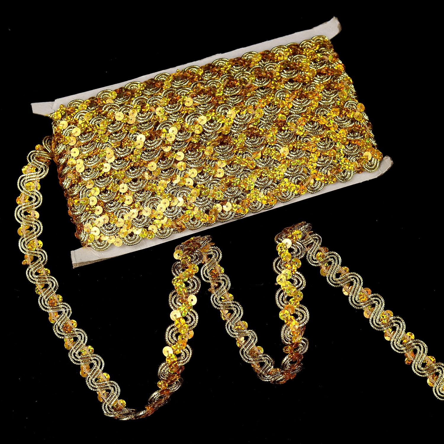 Glitter Sequin Trim Reba RIC Rac Scalloped Edge Braid Sequin Braid Trim for Sewing Craft, Dress, Hat Bag, Costumes（7 Yard, Gold） AIETSYEI