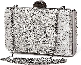 DRESSY CLUTCH BAG WITH STONES ON BOTH SIDES, MINDY BAG PEWTER