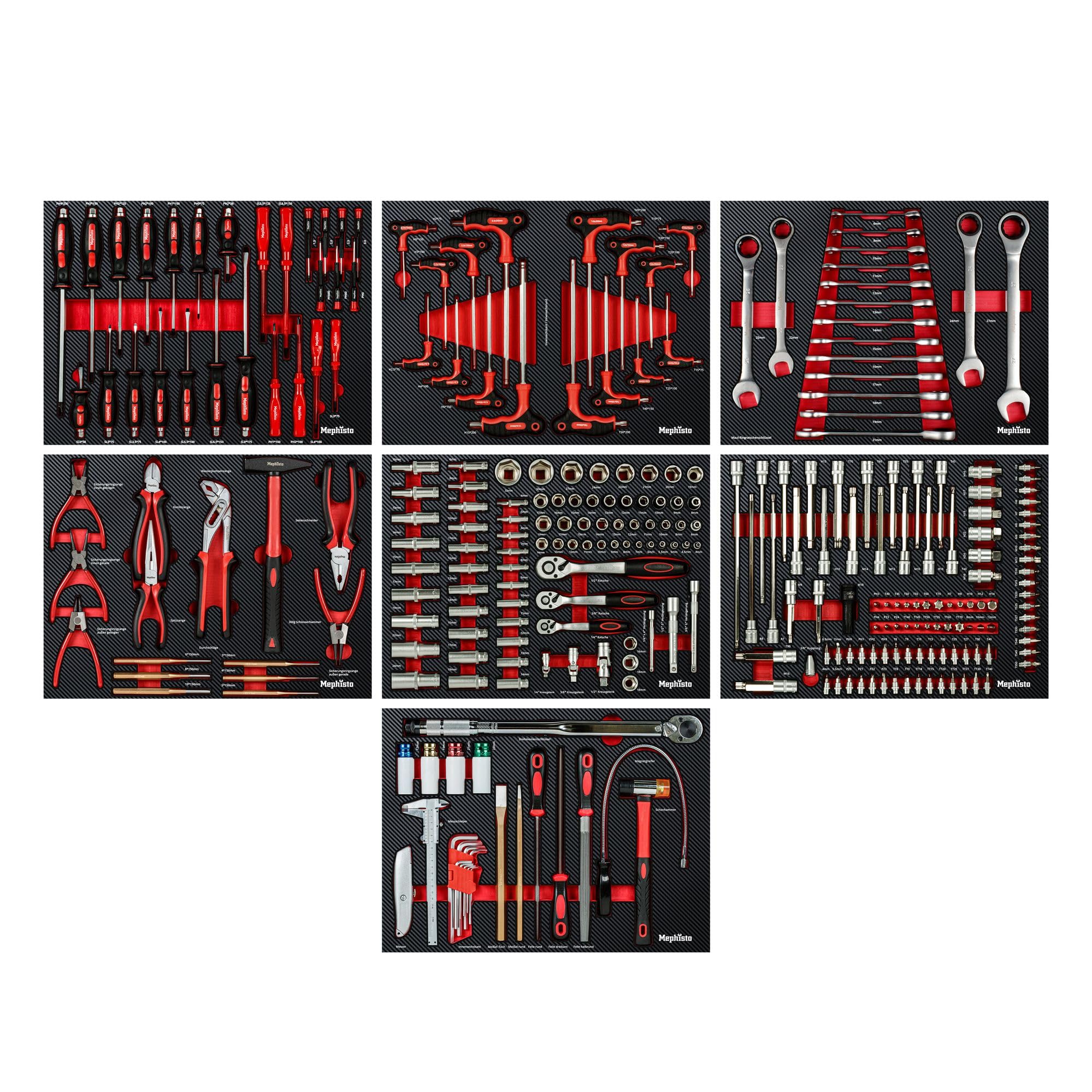 Mephisto Set di 7 inserti per attrezzi come set di cricchetti, cacciaviti, cricchetti, chiavi a bussola, chiavi dinamometriche, pinze in Soft Inlay con blocco in carbonio