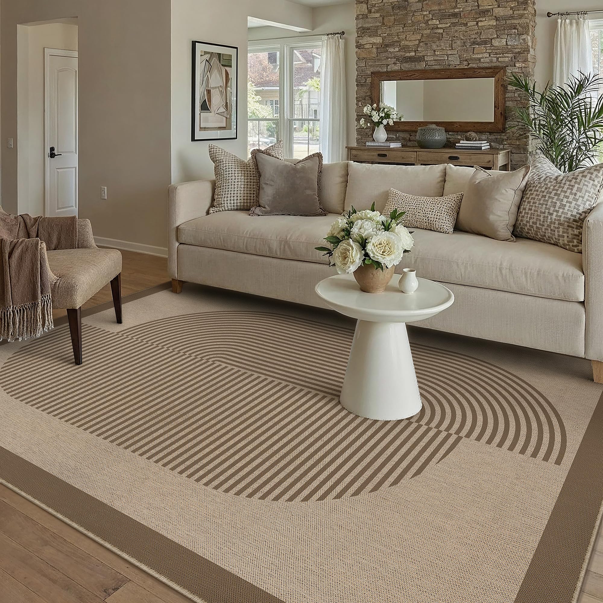 PureCozy Outdoor Teppich Wohnzimmer 140x200cm Outdoorteppich Wetterfest Balkon Beige Teppiche Jute Optik Waschbarer rutschfest Groß Carpet Terrassen Garten Esszimmer BüRo Indoor Rug