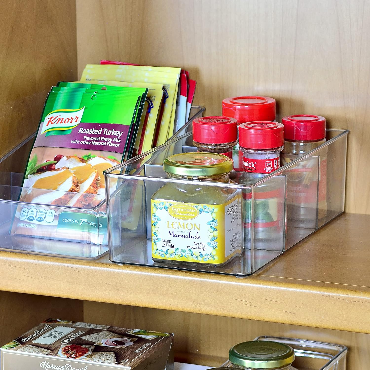 Youngever 2 Pack Hard Plastic Packet Storage Organiser, 3 Divided Sections Pantry Organizer, Holder for Snacks Soups - Image 5