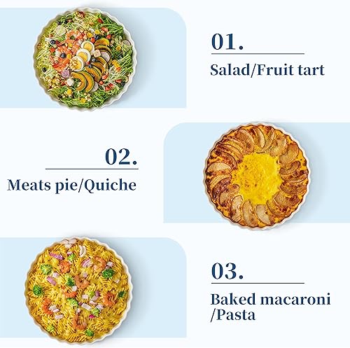 Miniatura 9 de LOVECASA Plato para hornear quiche de porcelana, sartén para quiche reutilizable de 10 pulgadas, plato redondo antiadherente, sartén para tartas con