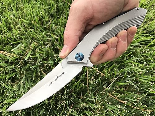 Miniatura 7 de TACTICAL GEARZ Navaja de bolsillo para EDC! Mango de acero inoxidable lavado a la piedra! Hoja de acero D2! Incluye funda (Triton S)