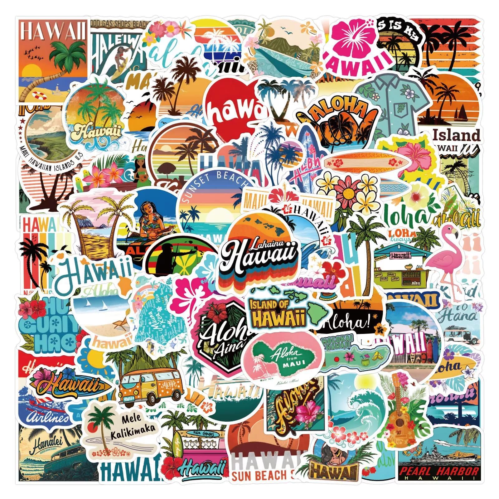 100 Pcs Cute Hawaii Summer Stickers for Kids Teens Adults Boys Girls Gift,Hawaii Beach Stickers Pack for Laptop,Skateboard,Luggage,Car,Bike,Cup,Computer,Water Bottle Decor,Vinyl Waterproof Decals โ image 1