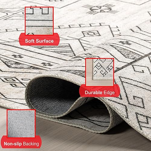 Miniatura 4 de nuLOOM Malena - Alfombra ultrafina con borde tribal y lavable a máquina, 3 x 5 pies, color gris claro