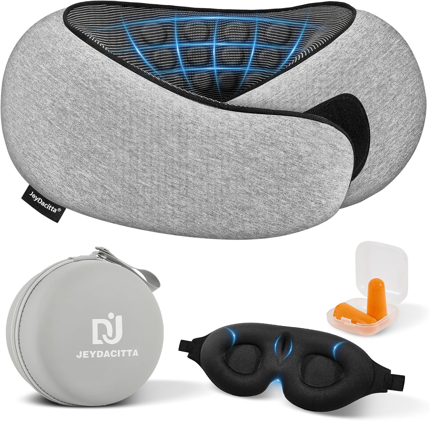 Premium Travel Pillow, Upgraded Memory Foam Neck Pillow, 360° Ergonomic Design Airplane Pillow Travel Pillows for Airplanes, Cars, Offices, Home Use, Ideal for Adults and Kids (Light Gray)