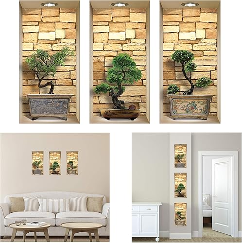 Miniatura 2 de 3D-Mirage Paquete de 3 calcomanías de vinilo 3D extraíbles para despegar y pegar, calcomanías adhesivas para pared, bonsái de piedras 922N-S-MI