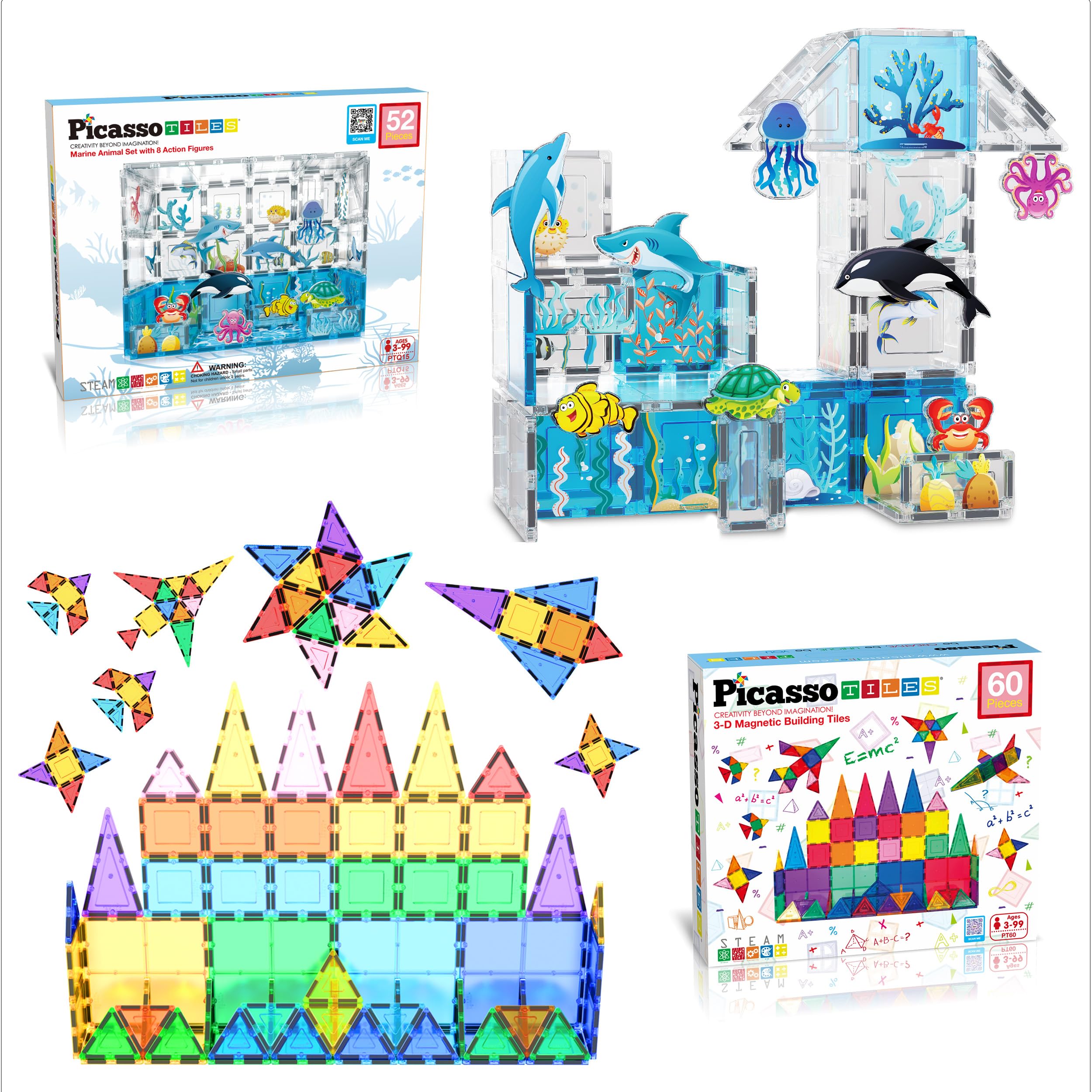 Amazon.com: PicassoTiles 44PC Marine Animals Theme Magnetic Tiles