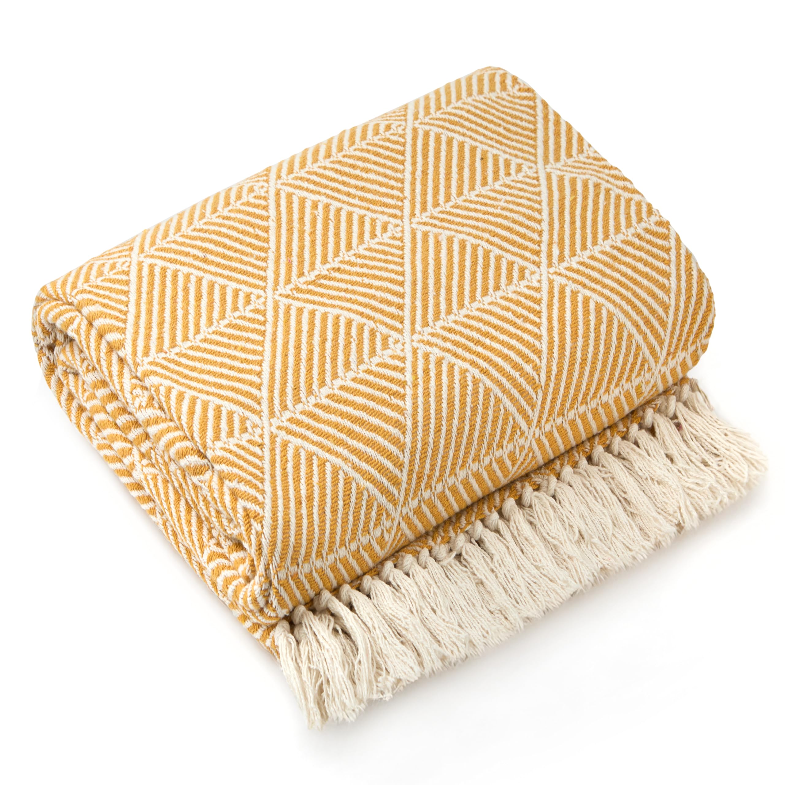 Emma Barclay Throw Blanket For Sofas Bed Extra Large Recycled Cotton Throws For Settees In Ochre Yellow Throw Scandi Woven Blankets - Zahra Collection 50" x 60" (127cm x 152cm) Ochre Yellow