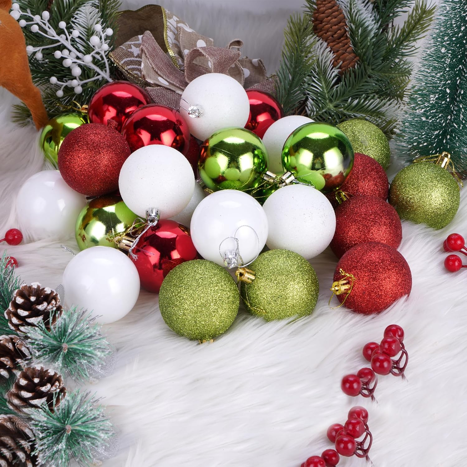 30ct Christmas Ball Ornaments, 2.36" Shatterproof Tree Decorations, Perfect Hanging Ball for Indoor/Outdoor Holiday Party Decor (Red-Green-White)