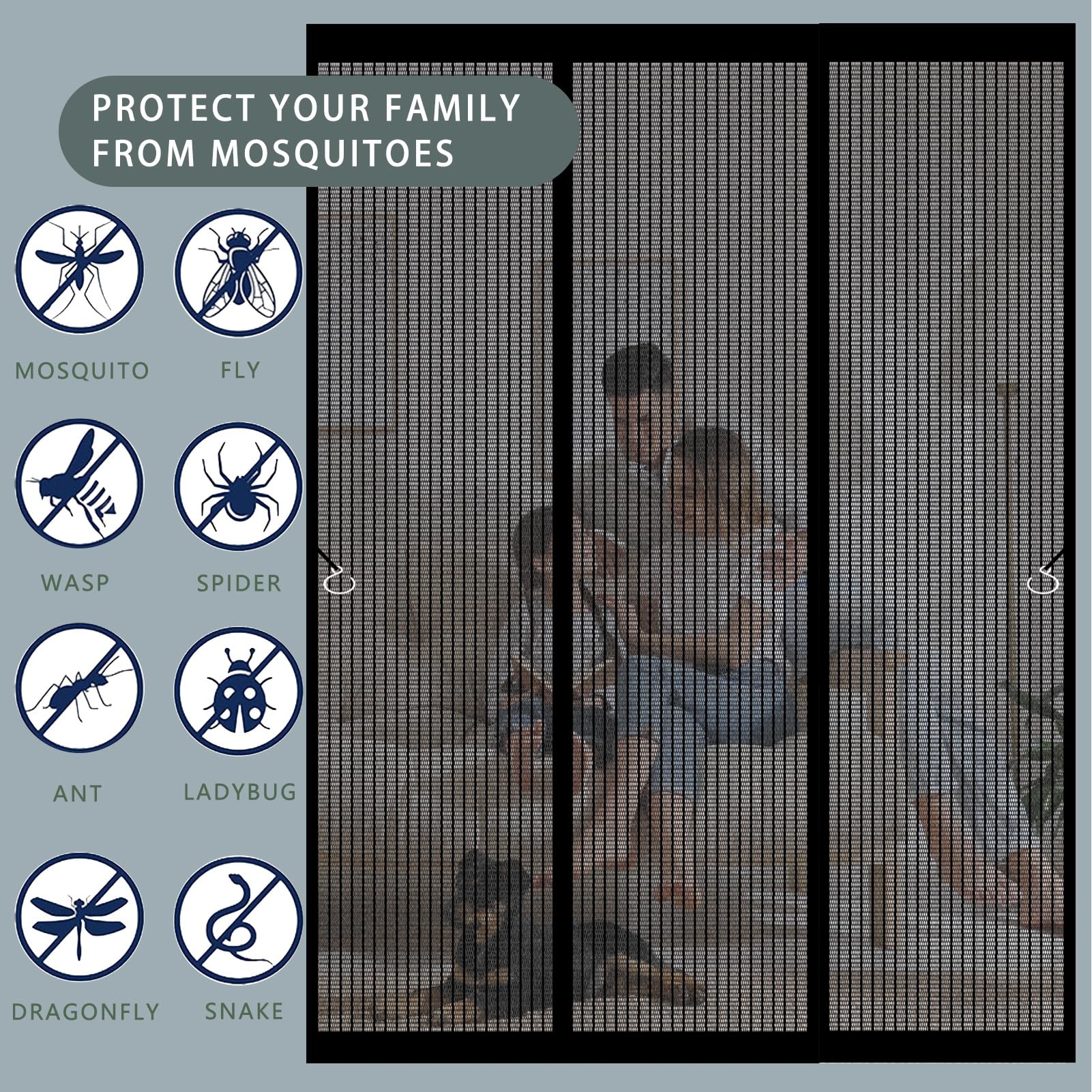 Mosquitera Magnetica 193 x 205 cm Proteger a su Familia Cortina Mosquitera Puerta Exterior Fácil Instalación sin Taladrar para Puertas Metálicas, Puertas de Rv, Negro