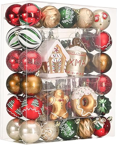 DecorbyHannah - Juego de adornos de Navidad de 100 unidades, color rojo, verde y dorado, surtido de adornos de bolas colgantes de plástico