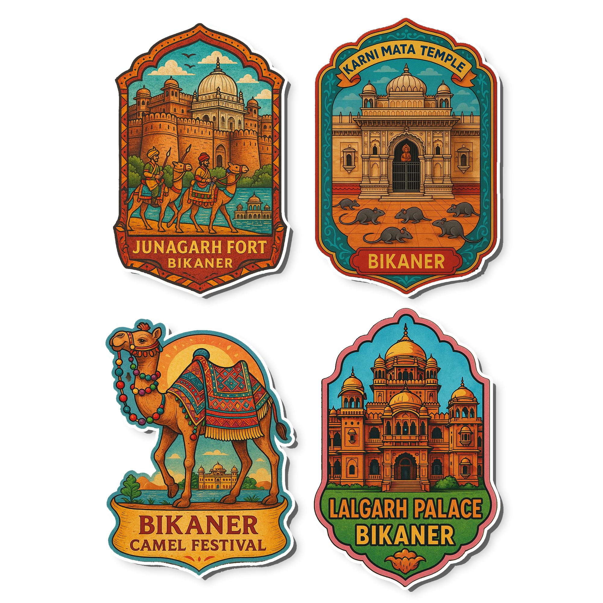 REGALOCASILA Bikaner Tourism Souvenir Wooden Fridge Magnet Set of 4 Junagarh Fort Karni MATA Temple Lalgarh Palace Camel Festival Refrigerator Magnets-image-31