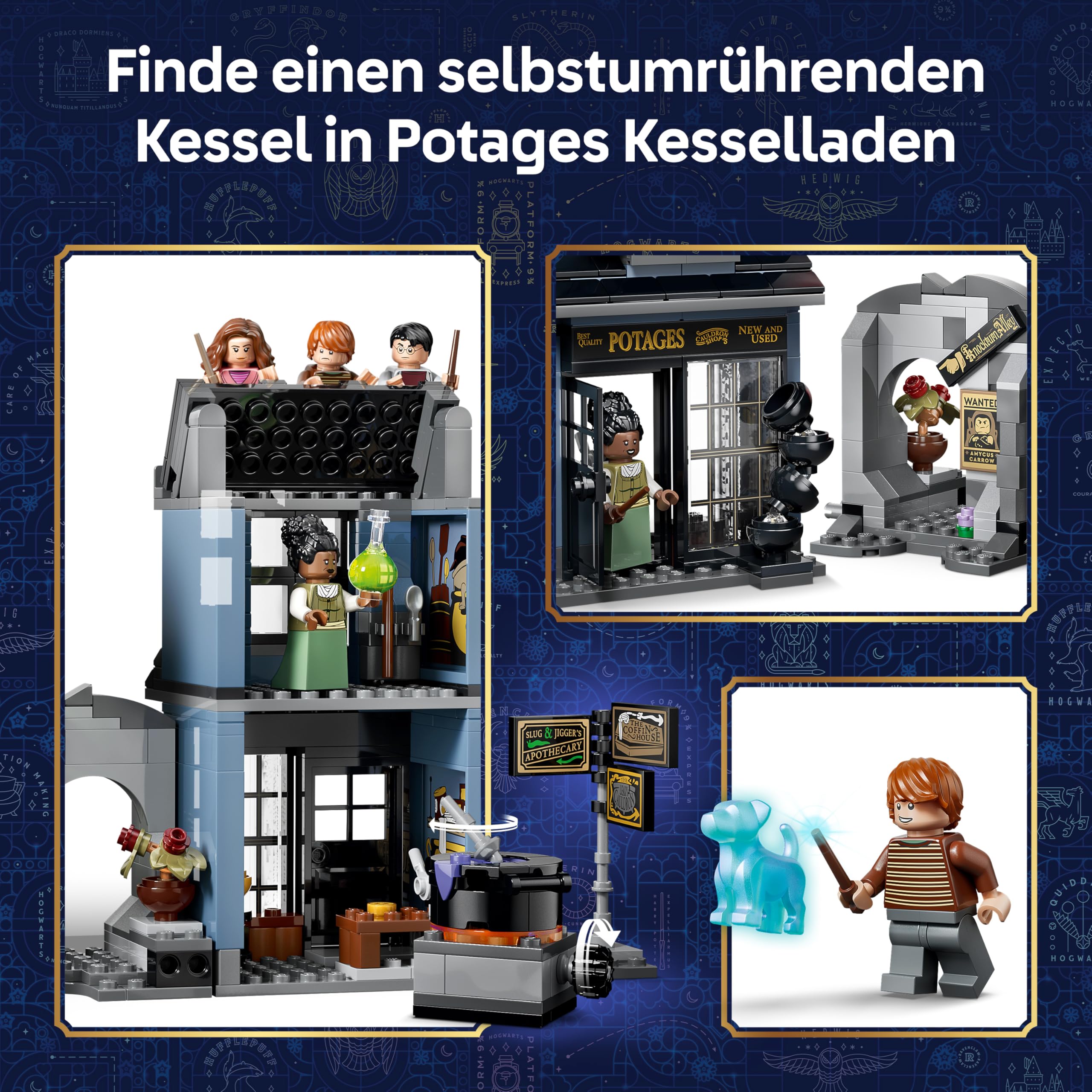 LEGO Harry Potter Zaubererläden in der Winkelgasse Spielzeug - Miniatur Modellbau mit 8 Minifiguren & sammelbarem Patronus - Kinderzimmer Deko - Geschenk für Mädchen, Jungen & Fans ab 8 Jahren - 76471