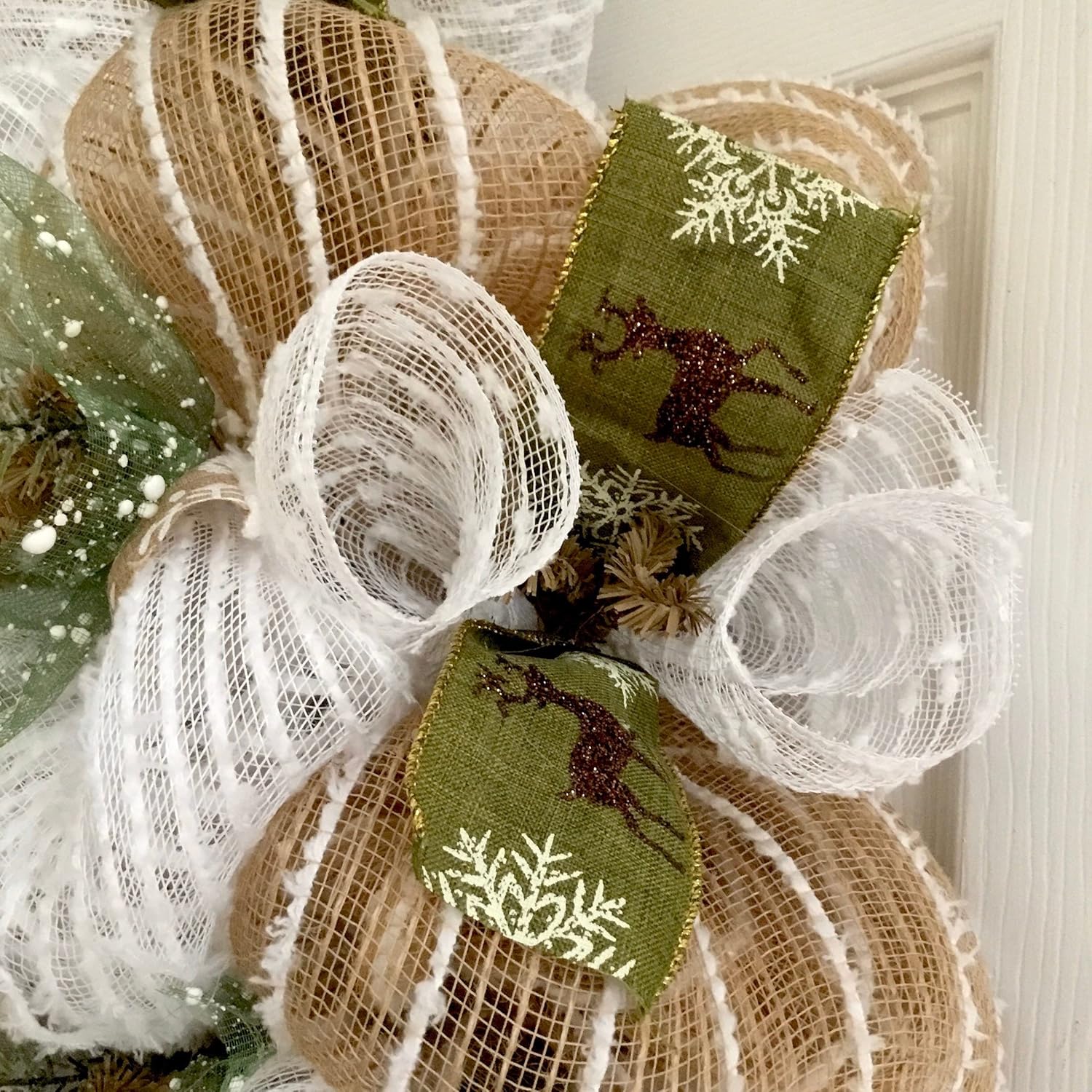 Luxury Handmade Winter Wreath 'Deer with Iced Greenery'- Premium Custom Door Decor- 24 inch & 28 inch