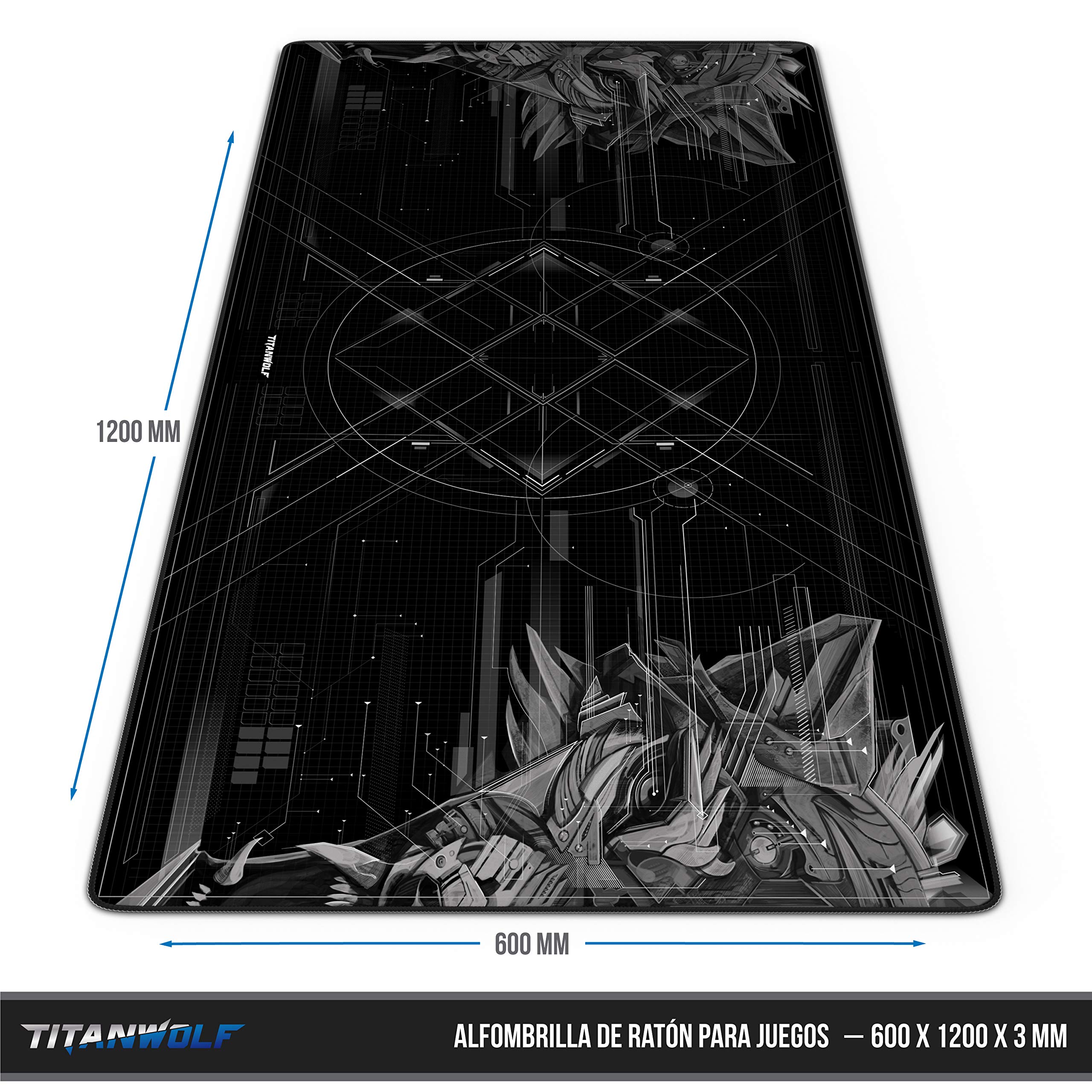 TITANWOLF - Alfombrilla de Ratón de Gran Tamaño 1200x600mm - Mouse Pad Gaming XXXL – para Precisión y Velocidad en Juegos - Antideslizante - Superficie de Tejido - para Ratón y Teclado