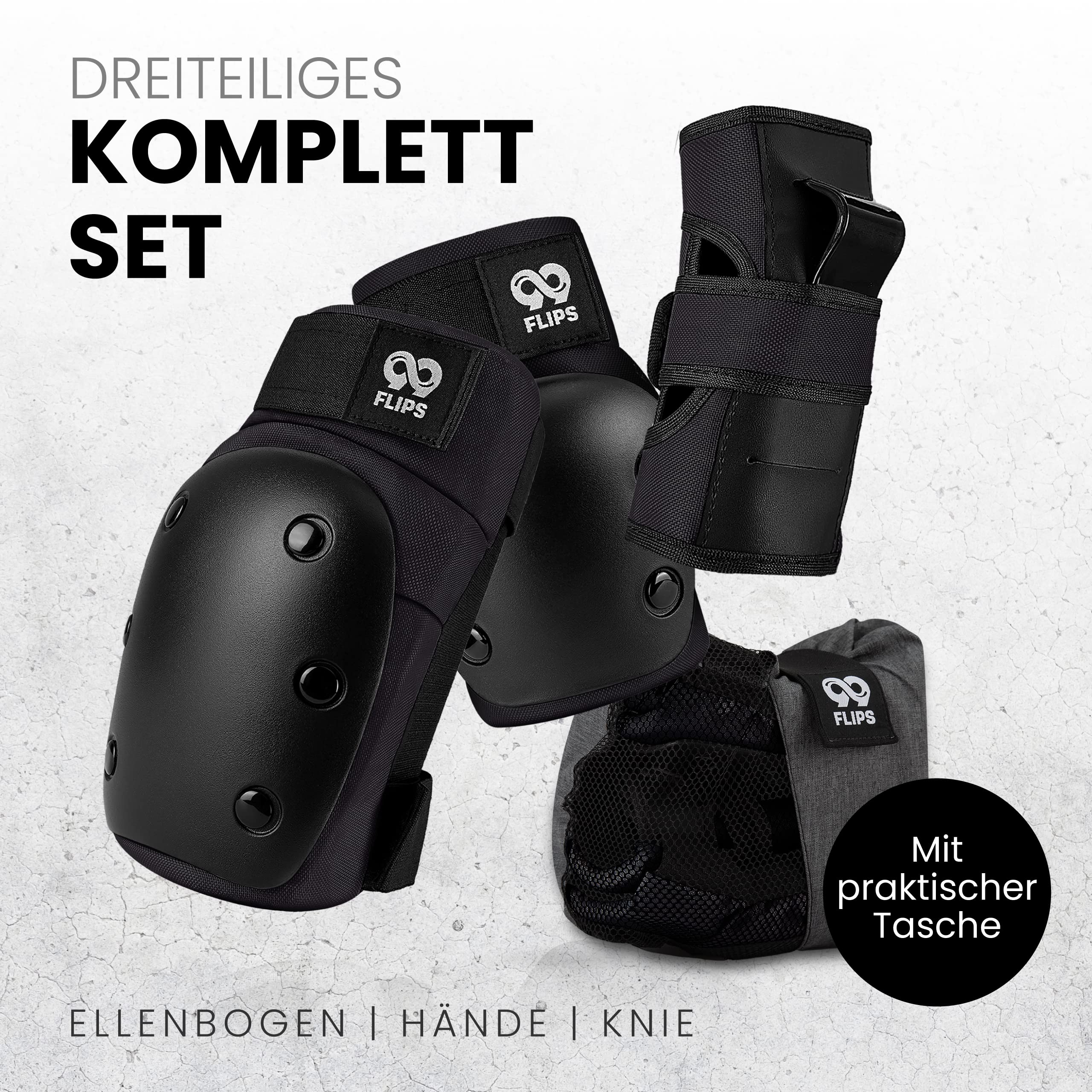 99FLIPS Inliner Schoner Erwachsene mit GS [6er Set] DIVE - L in Schwarz - Schoner Inliner Damen schützer erwachsene - Knieschoner Kinder 12 Jahre protektoren Skateboard