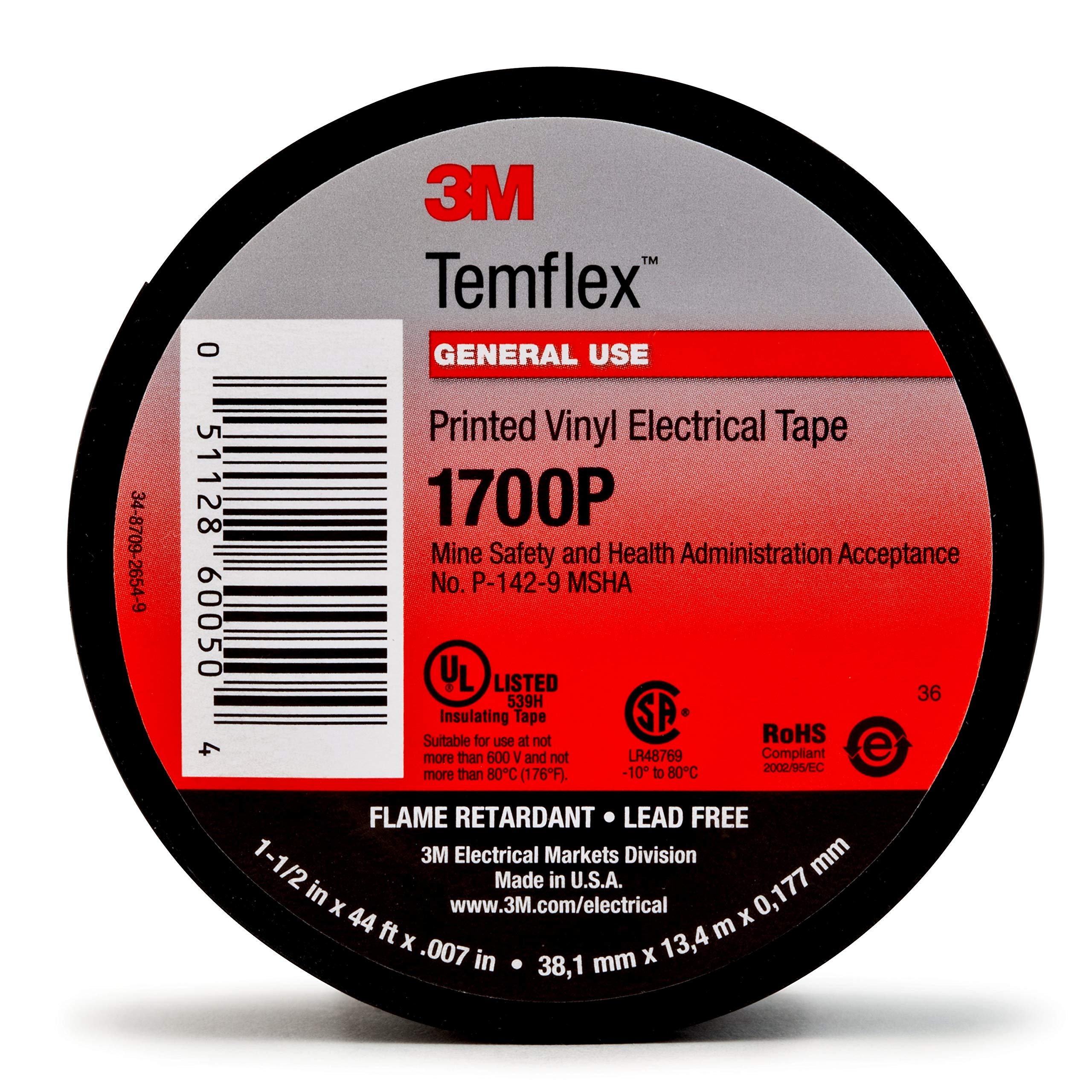 3m Company 054007-08175 Upc 00051128600511 3m 7010350250 Vinyl Electrical Tape 1700p-printed-3/4x66 Ft