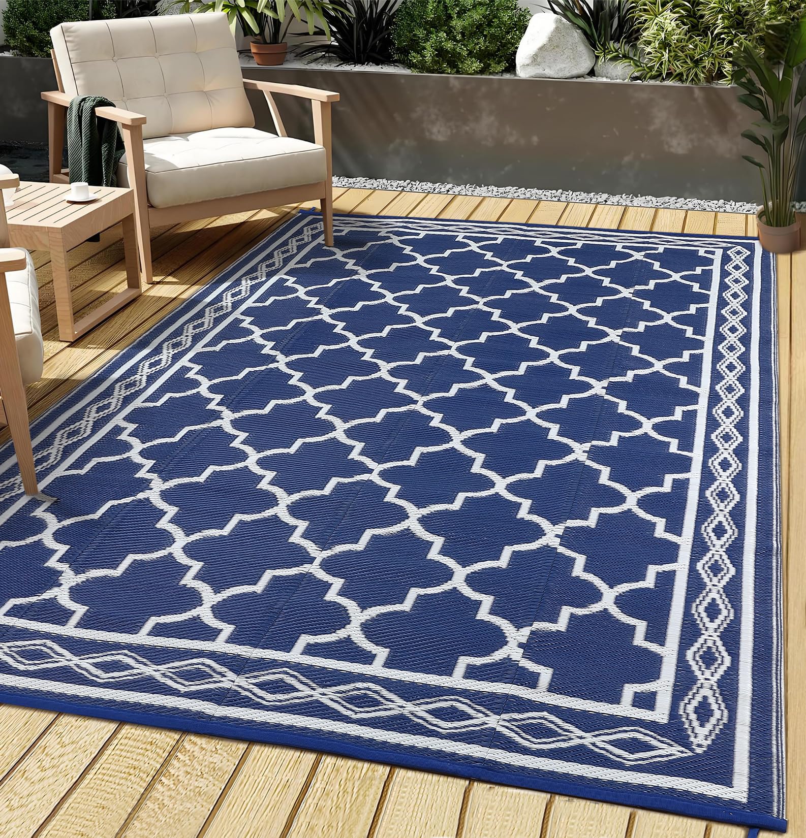 COZYLOOM Outdoor Rug Carpet Waterproof 9x12 Ft Reversible Patio Rug Outside Plastic Carpet, Stain & UV Resistant Portable RV Mat Straw Rug for Camping