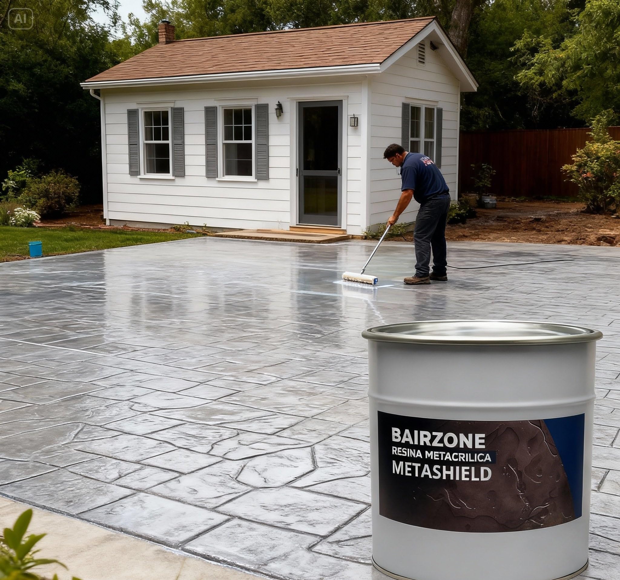 resina metacrilica trasparente BAIRZONE METASHIELD 5 LT 100 mq per cemento stampato. Protezione e lucentezza super effetto bagnato per pavimenti interni ed esterni!