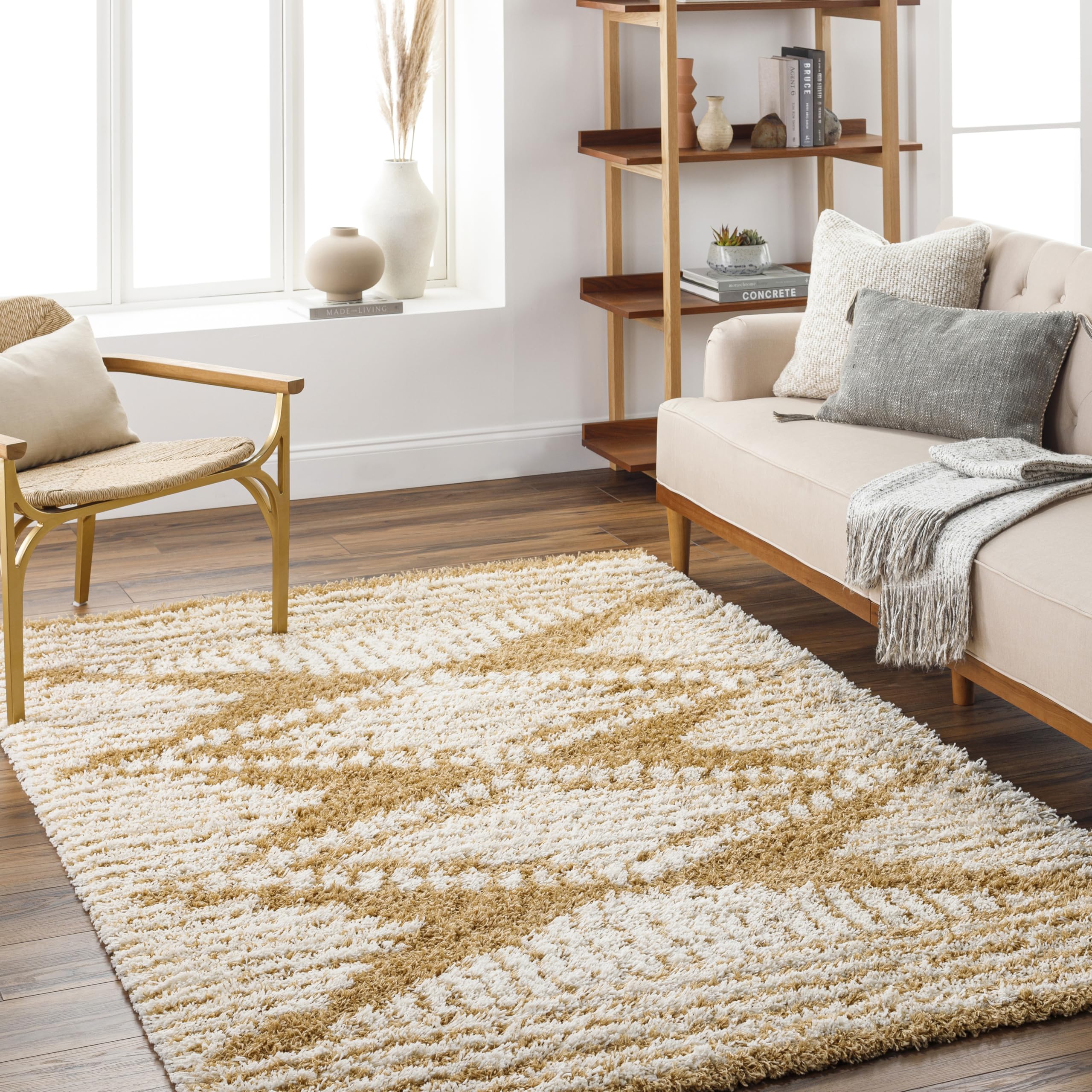 NURIA Shaggy Rug 160x220cm - Modern Plush Pile - 100% Polypropylene - Light Grey, White, Grey