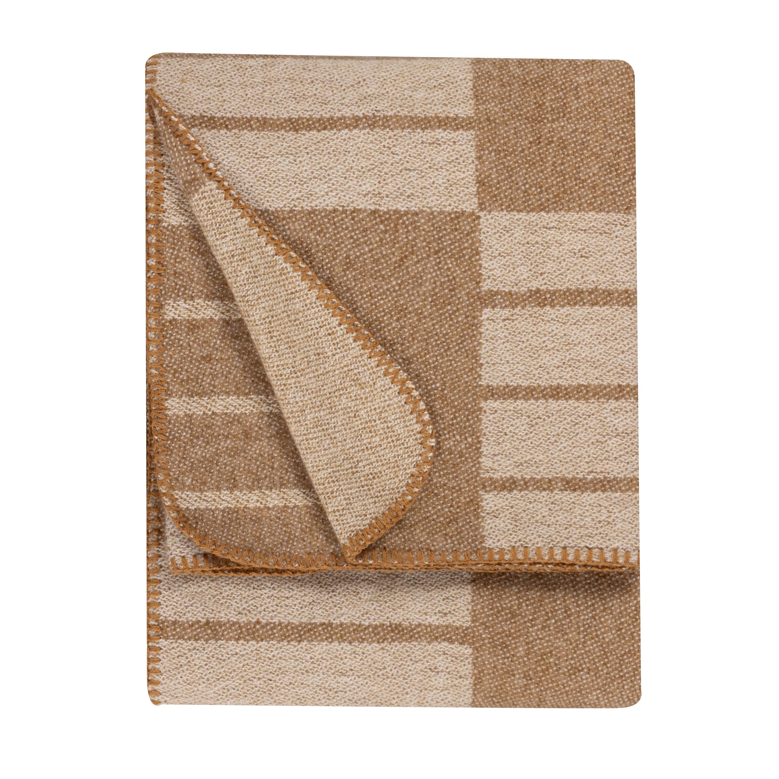 Yard Harlech Throw – Soft Reversible Geometric Check Blanket (Biscuit - 130x180cm)