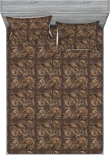 Miniatura 16 de Ambesonne Geometric Fitted Sheet & Pillow Sham Set, Minimalist Vibe Retro Pattern of Waves and Circles Scandinavian, Decorative Printed 3 Piece Pale