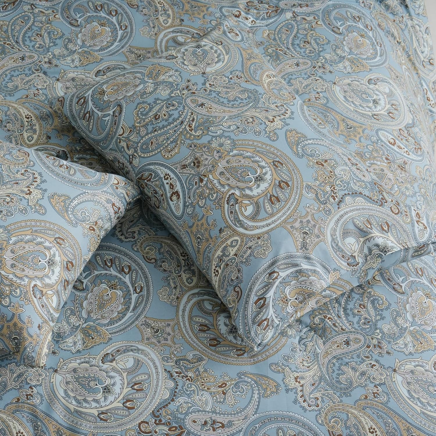 Blue Paisley Comforter Set Queen, 100% Cotton Boho Paisley Pattern Comforter Set 3 Pcs Soft Cotton Lightweight Comforter All Season Down Alternative Bedding Sets