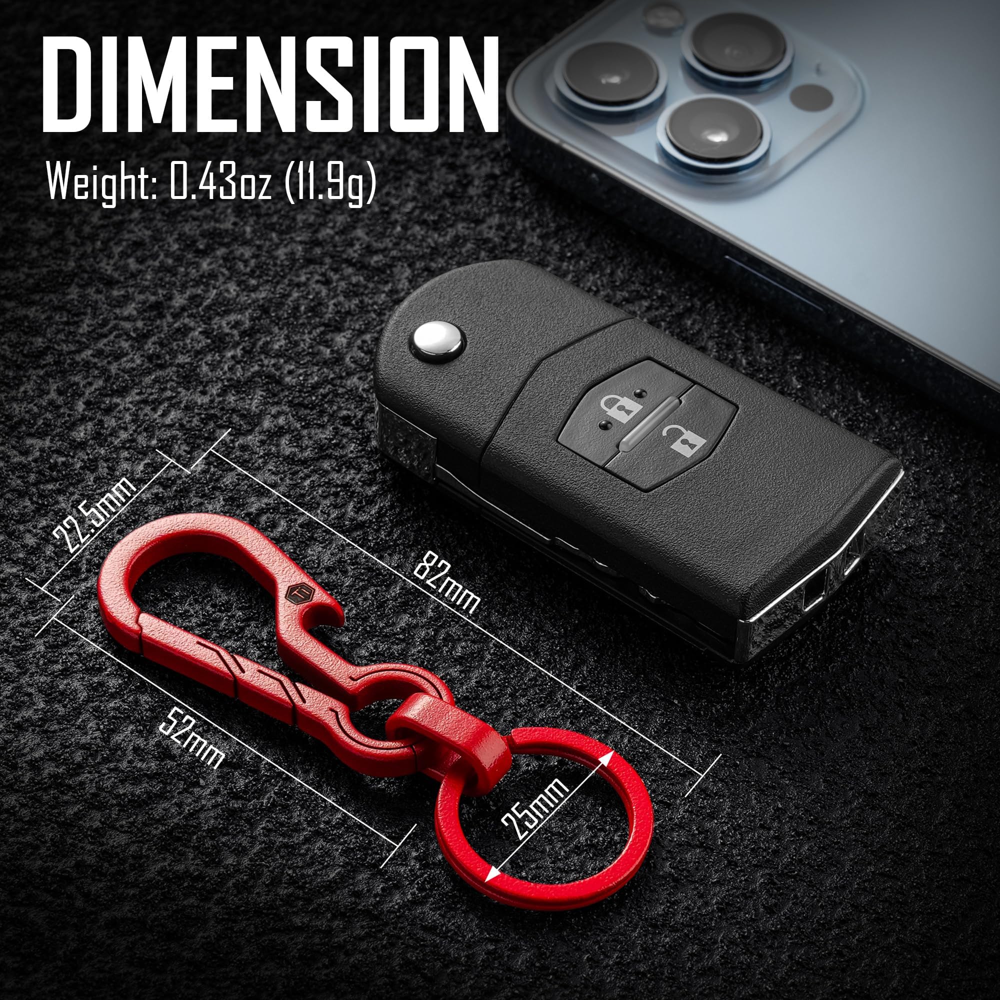 KeyUnity KM01 Titanium EDC Keychain Clip with Bottle Opener, Quick Release Carabiner Key Ring Holder (Red) - Image 2