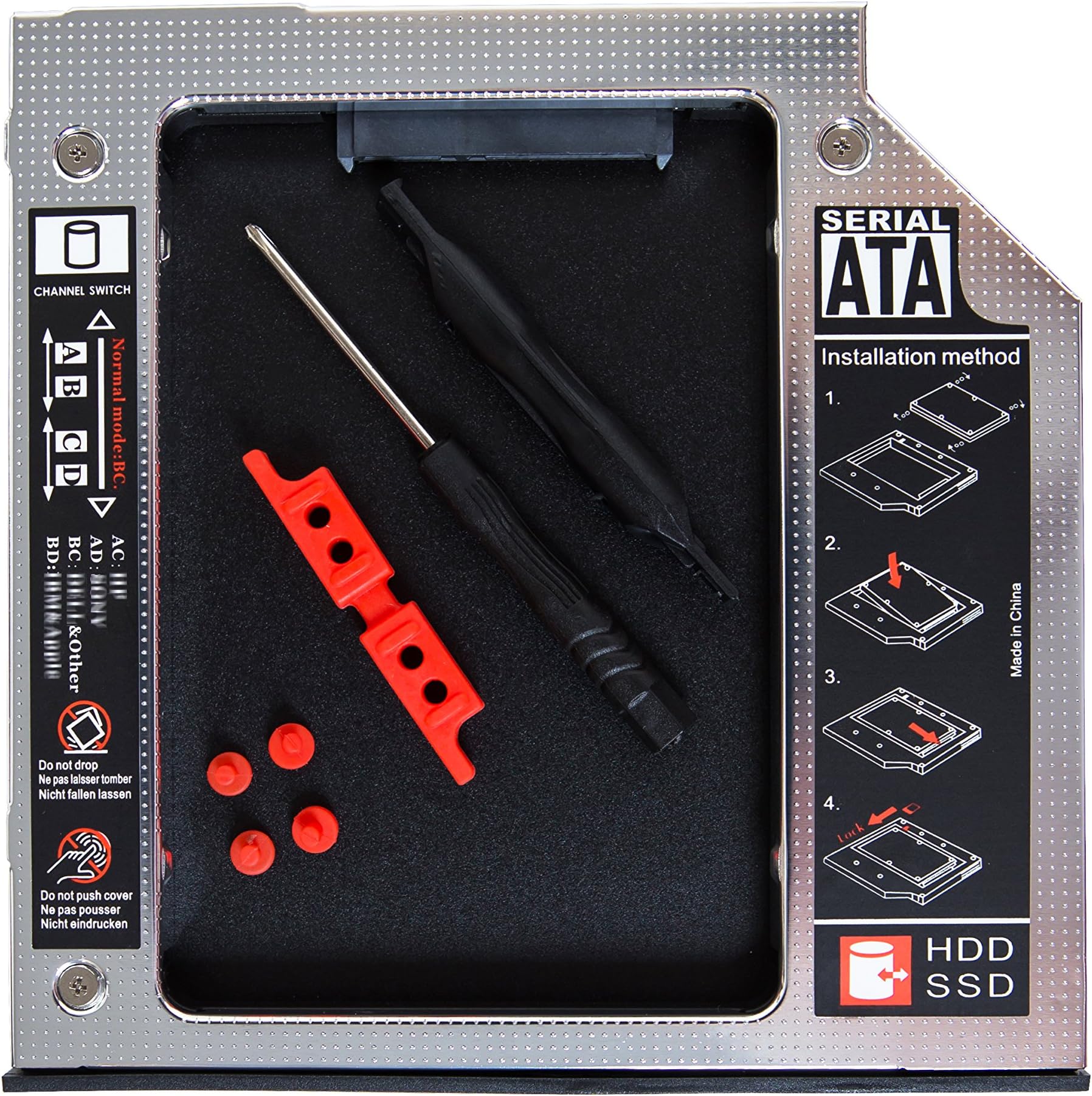 9.5mm Universal Hard Drive Caddy Tray Enclosures (SATA to SATA 2nd SSD HDD) for HP DELL Lenovo IBM ACER Gateway ASUS Sony Samsung MSI Laptop